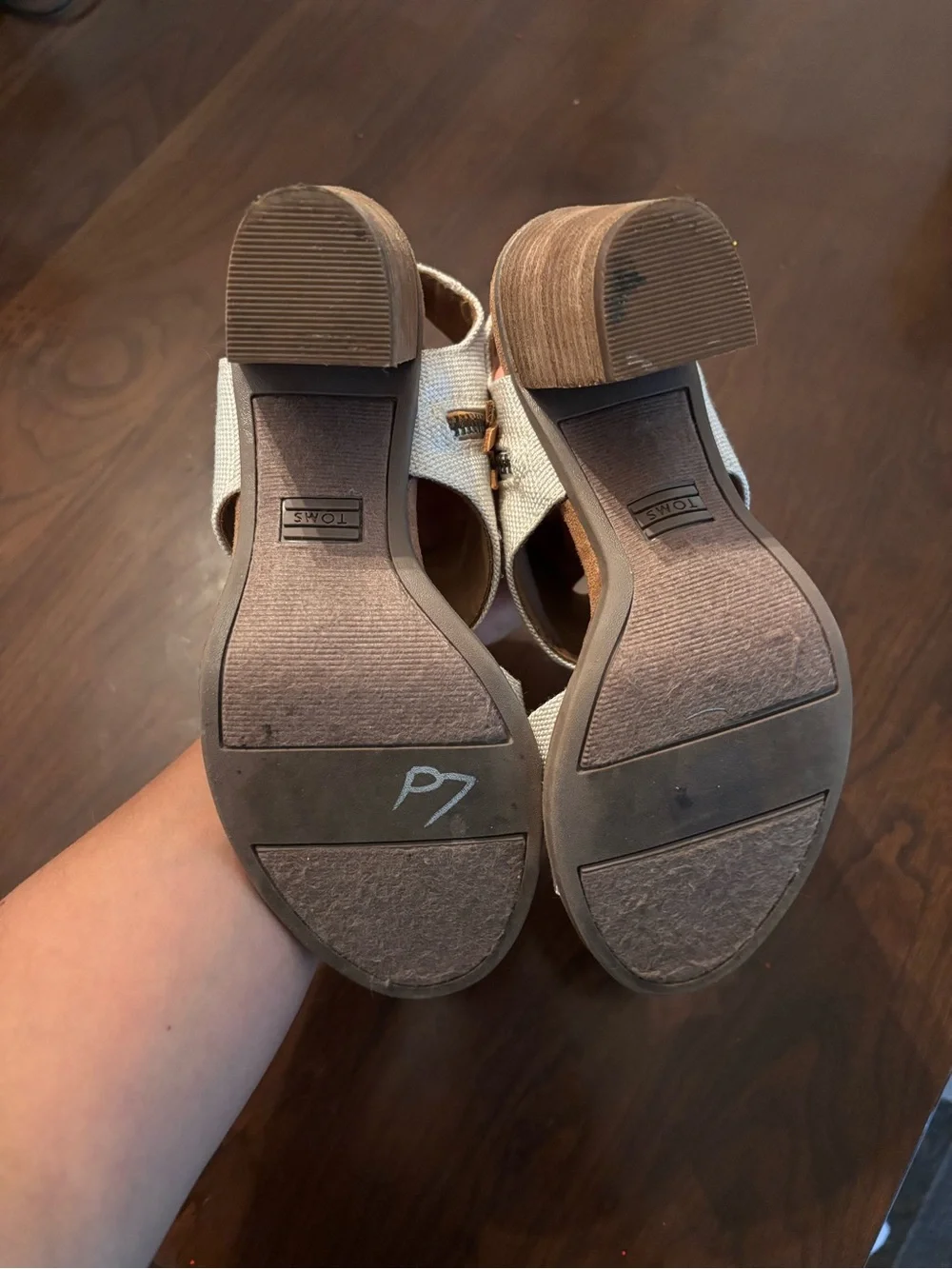 TOMS Beige Canvas Ankle-Strap Sandals